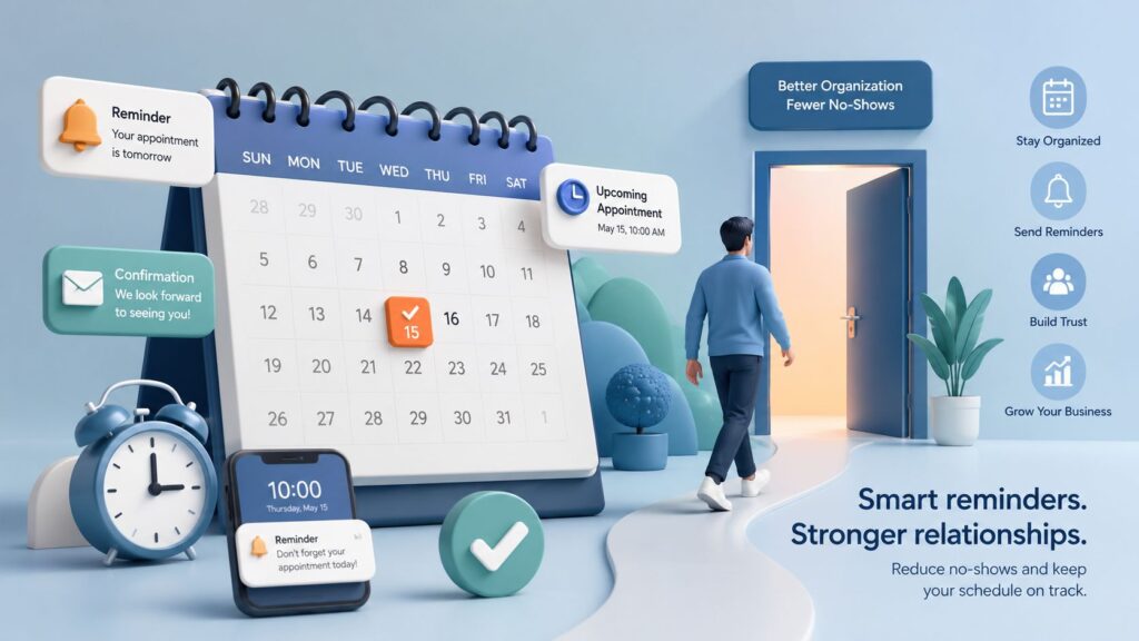 Cardynex platform interface showing appointment booking, scheduling, calendar, reminders, and customer management dashboard. Suitable for service businesses.